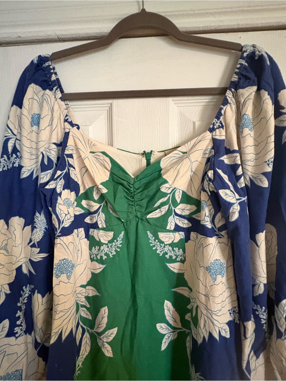 Farm Rio Soft Garden Mini Dress Size S Anthropologie Blue Green Floral - Picture 2 of 5